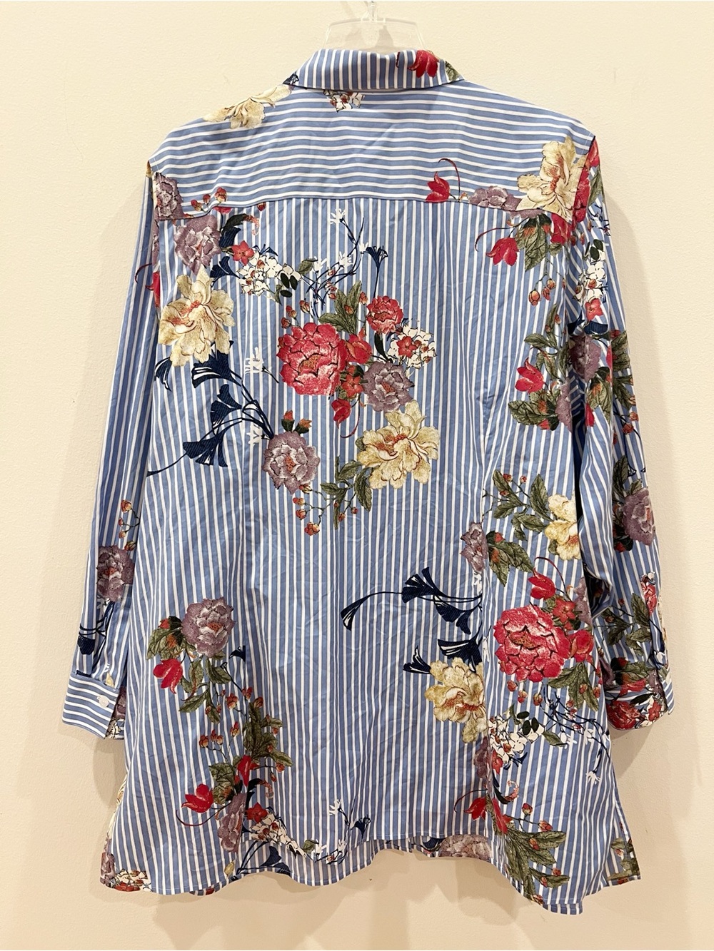 Chicos Shirt Top Womens Size 4 XXL Floral Striped Long Sleeve Button Up Tunic - Picture 2 of 13